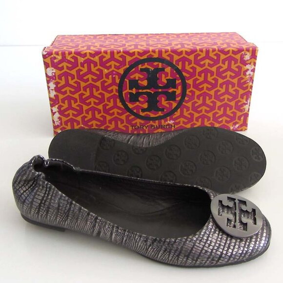 TORY BURCH Reva lizard embossed leather ballet flats 9.5 - Picture 2 of 7